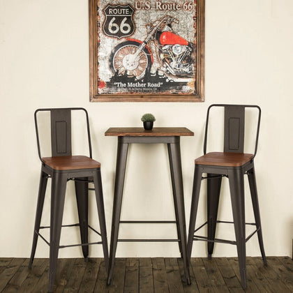 Industrial Metal Wood Bar Table + 2/4 Stools Set Breakfast Bistro Dining Chairs