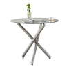 Round Dining Table Chrome Legs Tempered Glass Top Diningroom Kitchen Lounge Home