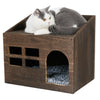 2 Tier Wooden Cat Litter Box Cat Bed Cave Pet House Nightstand Indoor Outdoor UK