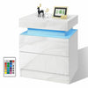 High Gloss Bedside Table Nightstand Chest Cabinet Unit with 2 Drawers LED Light