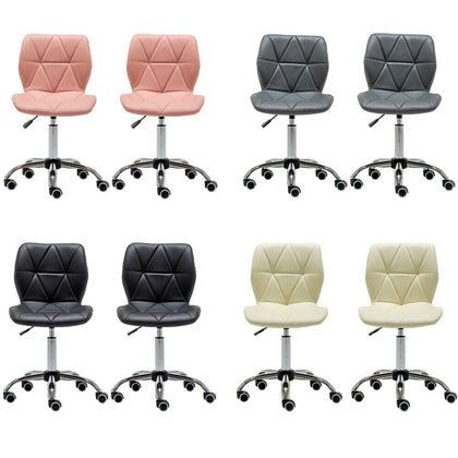 2x Cushioned Computer Desk Office Chair Chrome Legs Lift Swivel Adjustable Small