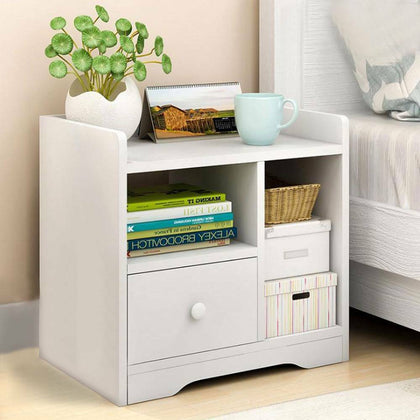 Bedside Table White Wooden Cabinet Drawer Unit Storage Bedroom Nightstand Shelf
