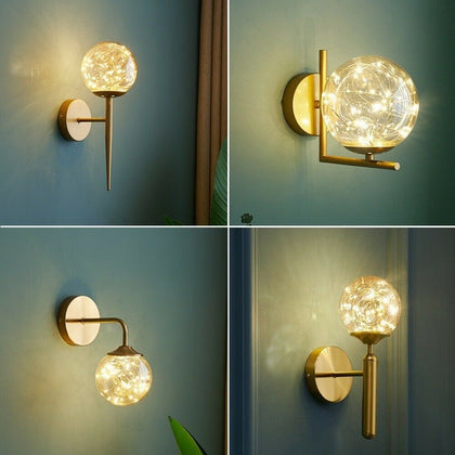 Nordic LED Bedside Wall Lamp Light Luxury All Copper Night Light Bedroom Lounge