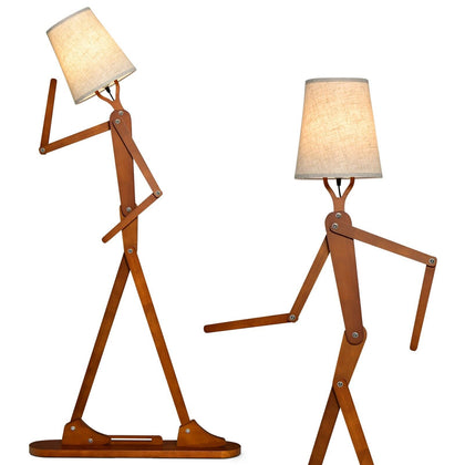 Wooden Tall Floor Lamp Corner Decorative Humanoid Light Fixture Changeable Shape