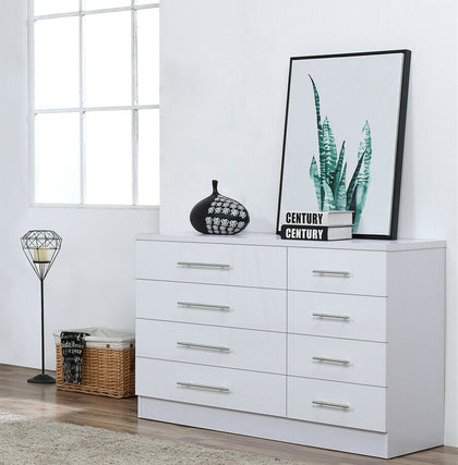 White High Gloss 8 Drawer Sideboard / Cupboard / Buffet Solo / Chest of Drawers