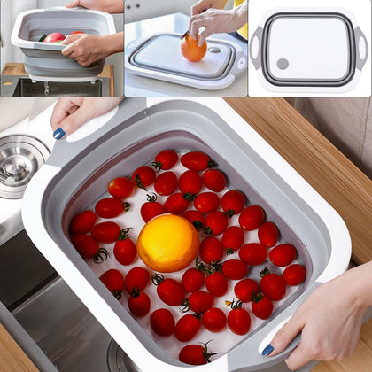 4 IN 1 Kitchen Foldable Cutting Board Sinks Drain Basket Chopping Boards Durable
