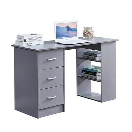 Grey 3 Drawers Computer Table Study Desk PC Laptop Table Workstation Office/Home
