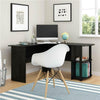 Black L-shaped Computer Desk Corner PC Table Workstation Home Office w/ Shelves