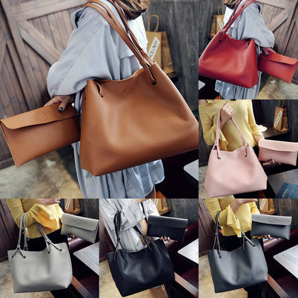 New Ladies Womens PU Leather Tote Shoulder Handbag Purse Shopper Clutch Bag