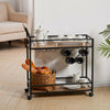 Wooden 2 Tier Kitchen Serving Cart Drinks Tea Trolley with Wine Glass Rack Shelf