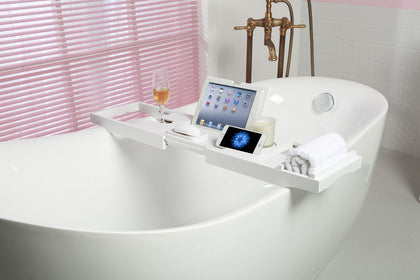 Luxury Extendable Bath Tub Caddy BathroomTrays with Accessories Holder