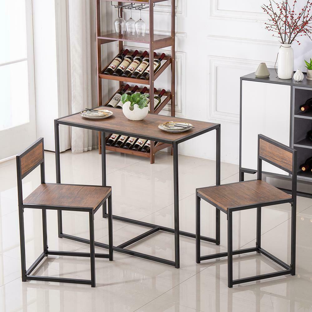 Small Dining Table and 2 Chairs Kitchen Breakfast Table Industrial Modern Set