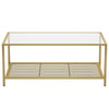 Coffee Table, Cocktail Table with Tempered Glass Top and Mesh Shelf LGT031A01