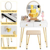 Vanity Makeup Dressing Table Wooden Cosmetic Table Stool Set W/ Light & Mirror