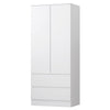 Modern Scandinavian Style Storage 2 Door 2 Drawer Combination Wardrobe White
