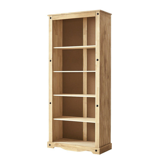 Panana Corona Solid Wood Pine Large Bookcase Tall 5 Shelf Display Shelves Unit