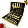24pcs Cutlery Sets Luxury Copper Spoon Fork Teaspoon Kitchen Dining Flatware Kit