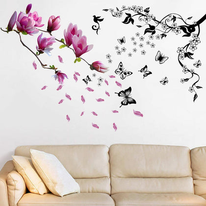 Butterflies Vines and Magnolia Flowers Spring Wall Stickers Home Art Decorations