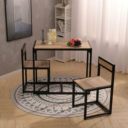 Compact Dining Table and 2 Chairs Set Industrial Space Saving Kitchen Furniture