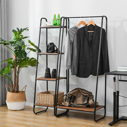 Coat Clothes Stands Rail Heavy Duty Metal with Shoe Rack Storage 4 Tiers Ladder