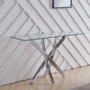 Console Table Side End Display Stand Clear Tempered Glass Top Chrome Corss Legs