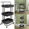 Kitchen Trolley Cart 3 Tier Mesh Shelf Handle Rolling Wheels Useful Storage Rack