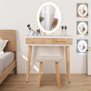 Modern Dressing Table Stool Set Makeup Mirror with LED Lights Wooden 2 Drawers