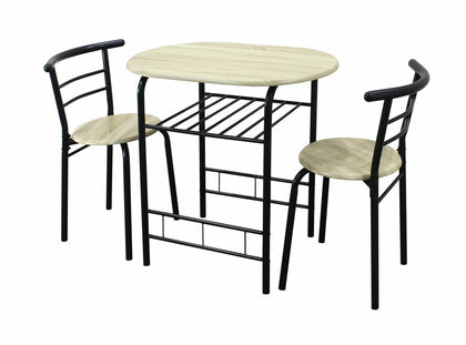 3 Piece Modern Dining Table and 2 Chairs Set Light Oak Black Metal Frame Kitchen