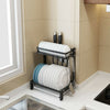 2 Tier KItchen Dish Drainer Cutlery Cup Plates Knives Holder Sink Rack Drip Tray