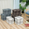 LARGE TARTAN LINEN FOLDING STORAGE OTTOMAN POUFFE SEAT FOOT STOOL TOY BOX BENCH