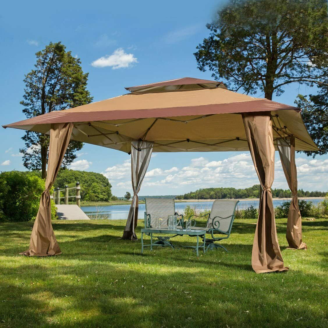 Royal 4x4m Pop-up Gazebo Outdoor Patio Canopy Tent (Coffee/Beige)