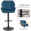 Set Of 2 Luxurious Velvet-Touch Bar Stools Metal Frame Footrest Base Blue