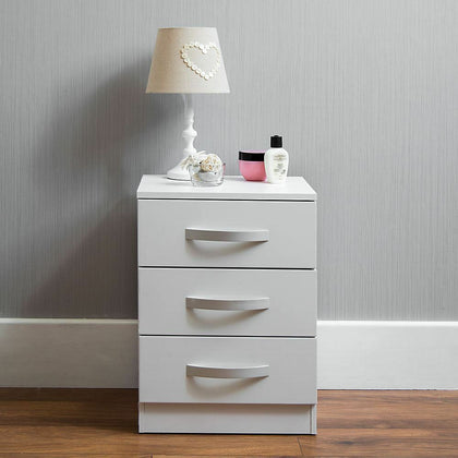 Hulio Drawer Chest 3 Drawers High Gloss Wood Storage Bedroom Furniture White