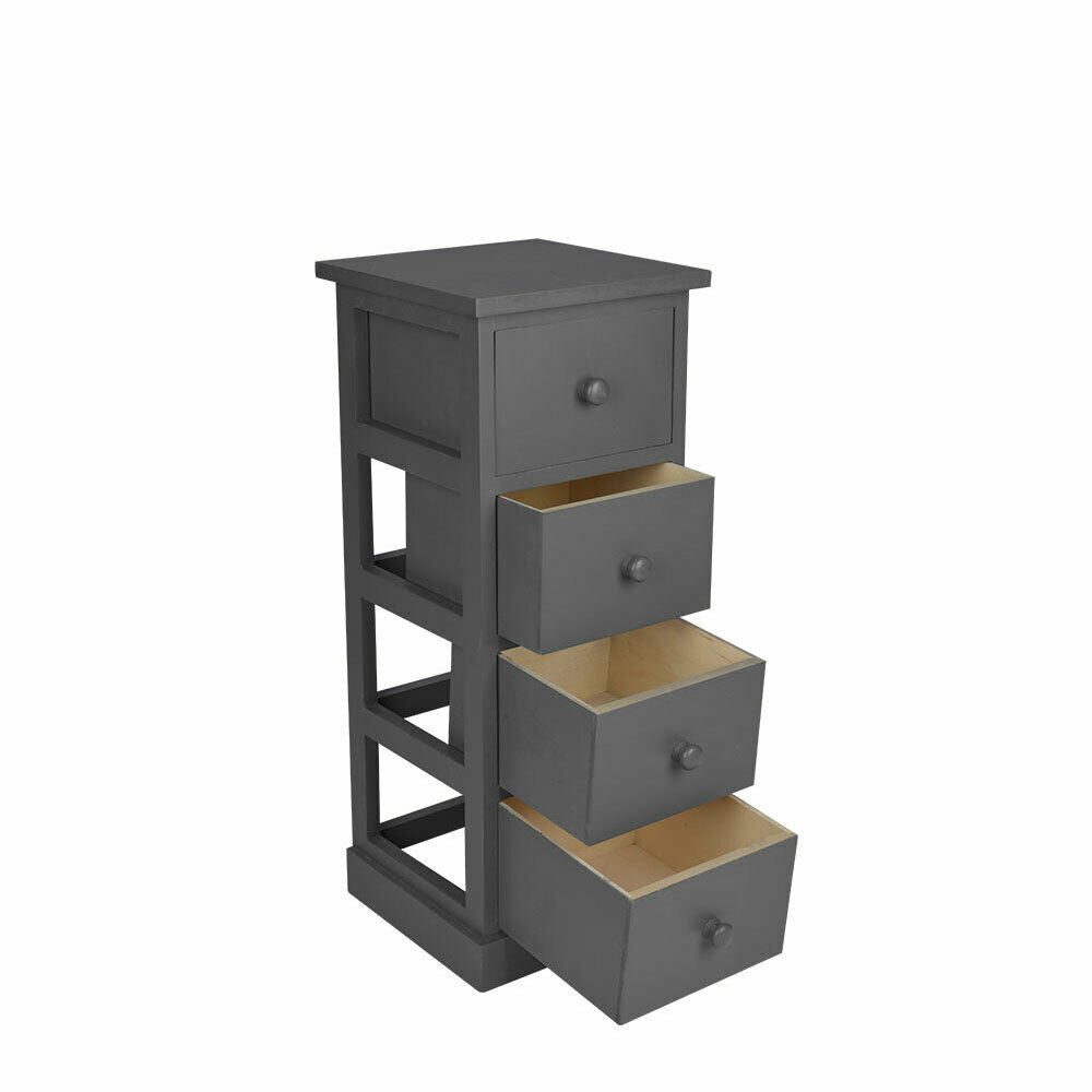 4 Drawer One Pair Slim Tall Bedside Tables White Stone Grey Bedroom Storage Unit
