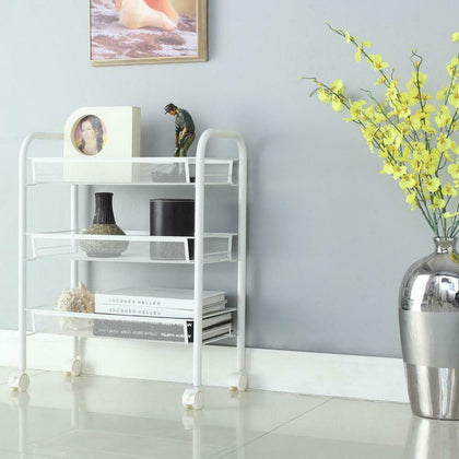 3 Tier Kitchen Handle Trolley Cart Storage Rack Tray Shelf Rolling Wheel