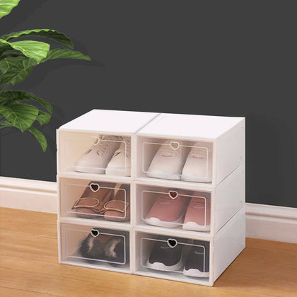 6X Clear Plastic Shoe Storage Boxes Drawer Stackable Foldable Durable Organiser