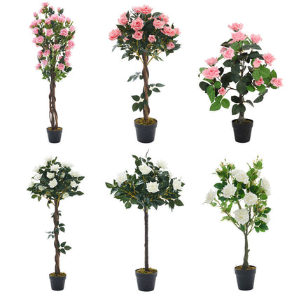 Artificial Rose Blossom Tree Potted Plant Faux Flower Home Office Garden Decor