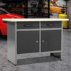 Work Bench Steel Workstation 2-Drawer Table With Lockable Cupboard Tool Storage