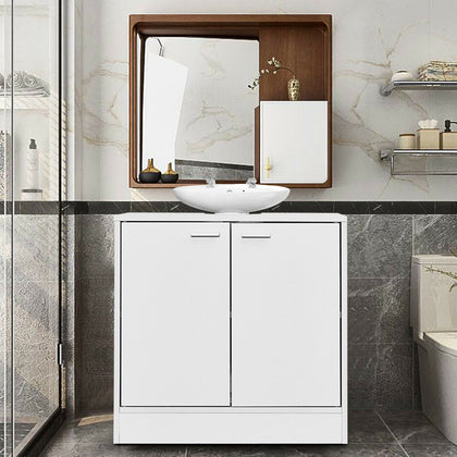 Under Sink Cabinet Cupboard Unit Double Doors Storage Bathroom White Furniture
