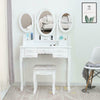 Dressing Table Set With Stool 7 Drawers 3 Mirrors Jewelry Makeup Desk Wood