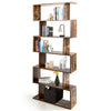 6-tier Bookcase Industrial S-Shaped Bookshelf Wooden Storage Display Shelf Home