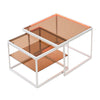 LED Nesting Coffee Tables Set of 2 Glass Top Side End Tables with Metal Frame HT