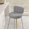 Dressing Table Stool Linen/Faux Fur Makeup Vanity Seat Chair Metal Legs Pouffe