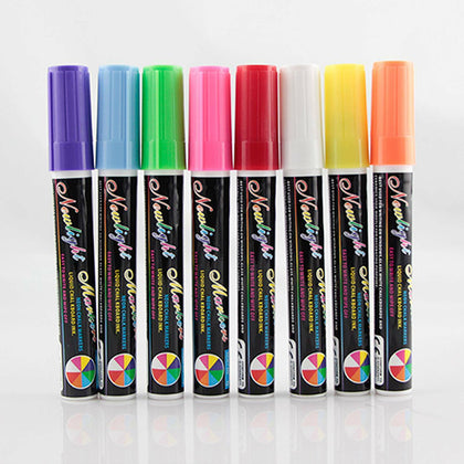 8Pcs Set Liquid Chalk Marker Pens Blackboard Glass Window Reversible Neon Pen