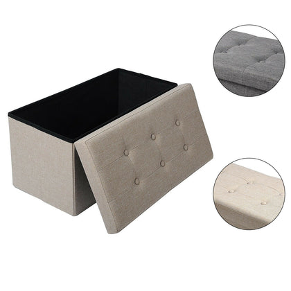Double Large 2 Seater Ottoman Storage Box Pouffe Linen Fabric Seat Stool 76x38CM