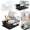 1/2 Tires Dish Drainer Drip Tray Cutlery Draining Holder Plate Rack Kitchen Sink