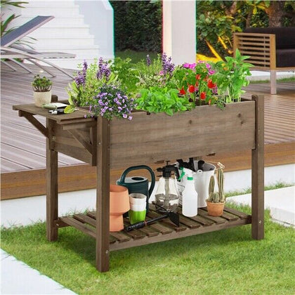 Raised Bed for Garden Wooden Outdoor Planter Box for Greenhouse with Grow Grids