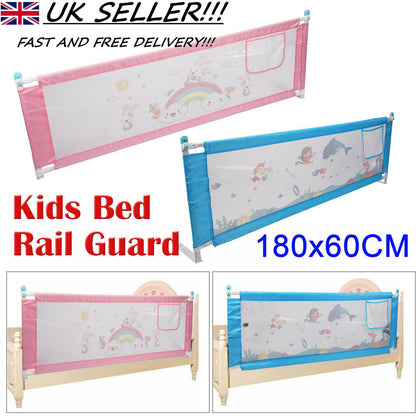 Kids Bed Guard Toddler Safety Children Bedguard Folding Metal Rail 180cm Blue UK