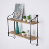 2 Tier Wood Shelves Wall Mounted Floating Shelf Metal Hanging Storage Rack Unit