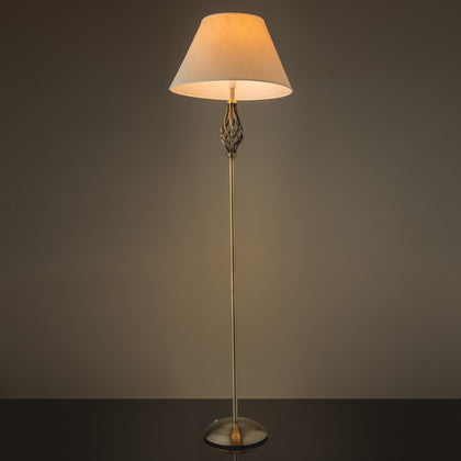 Kingswood Barley Twist Traditional Floor Lamp - Antique Brass With Cream Shade